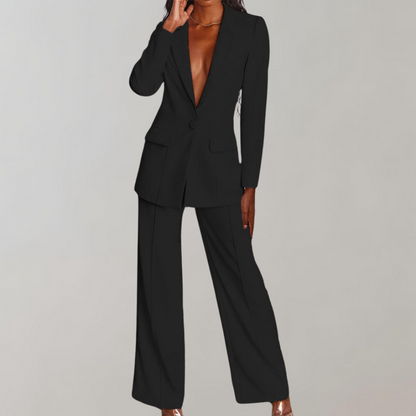 Dames Blazer Broek Set Elegant Zwart Costume