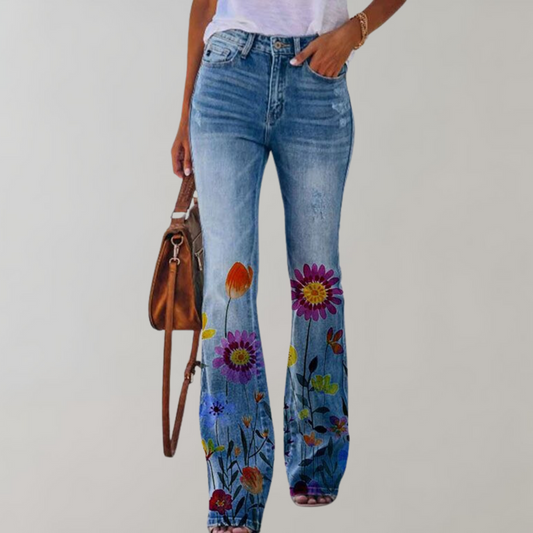 Rosa Flared Jeans met Knopen voor Vrouw - Mode Vibes