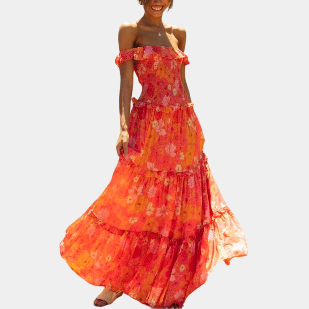 Oranje Bloemenjurk Vrouwelijke Zomerjurk Elara - Mode Vibes