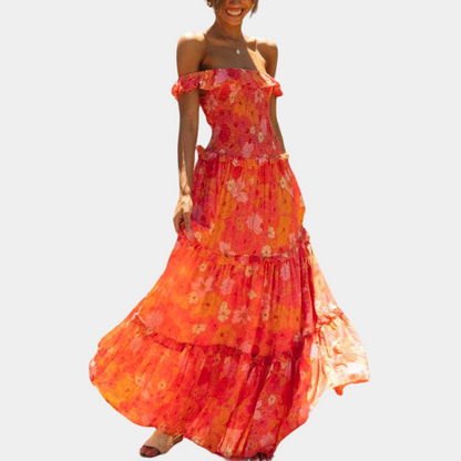 Oranje Bloemenjurk Vrouwelijke Zomerjurk Elara - Mode Vibes