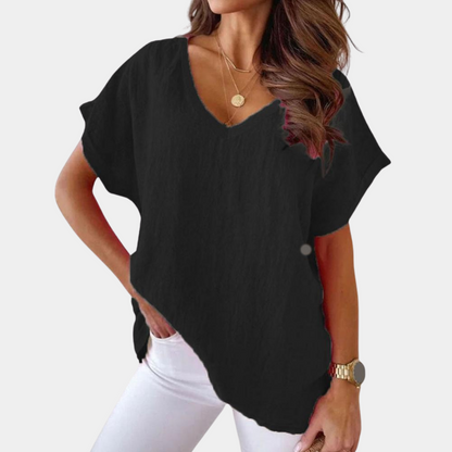 Linnen Blouse V-hals Losse Fit Zomerse Lichte Stof