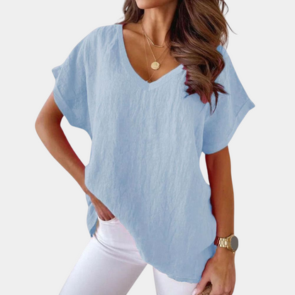 Linnen Blouse V-hals Losse Fit Zomerse Lichte Stof