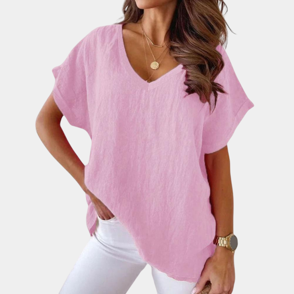 Linnen Blouse V-hals Losse Fit Zomerse Lichte Stof