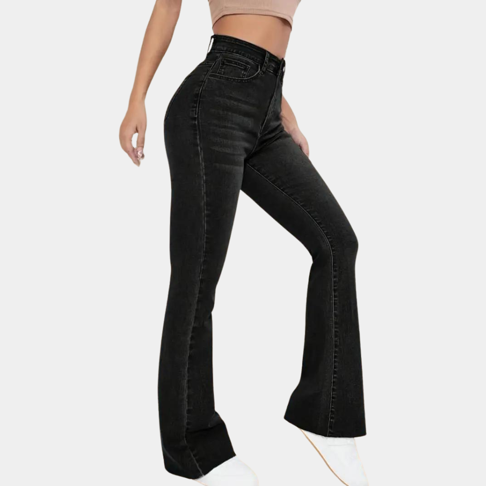 Dames Zwarte Flared Jeans Comfortabel Zwart - Mode Vibes