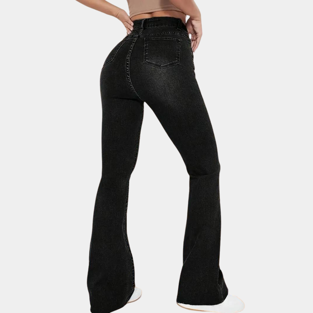 Dames Zwarte Flared Jeans Comfortabel Zwart