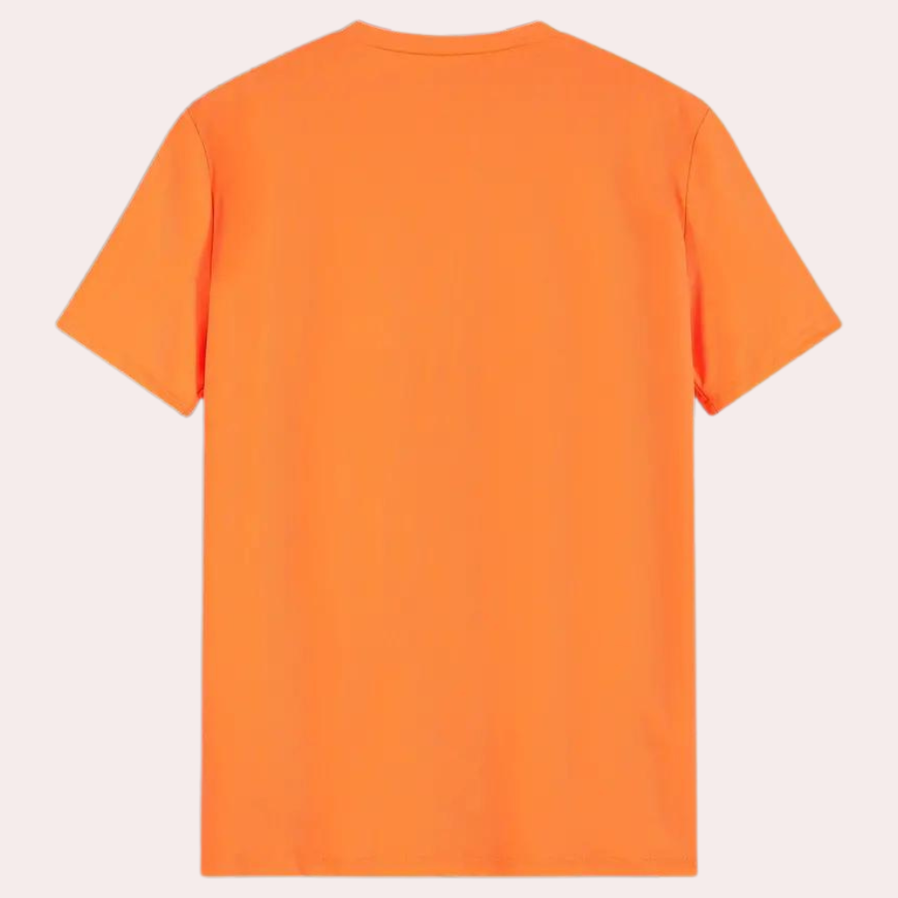 Mannen T-Shirt Oranje Ronde Hals Korte Mouw