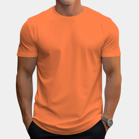 Mannen T-Shirt Oranje Ronde Hals Korte Mouw - Mode Vibes