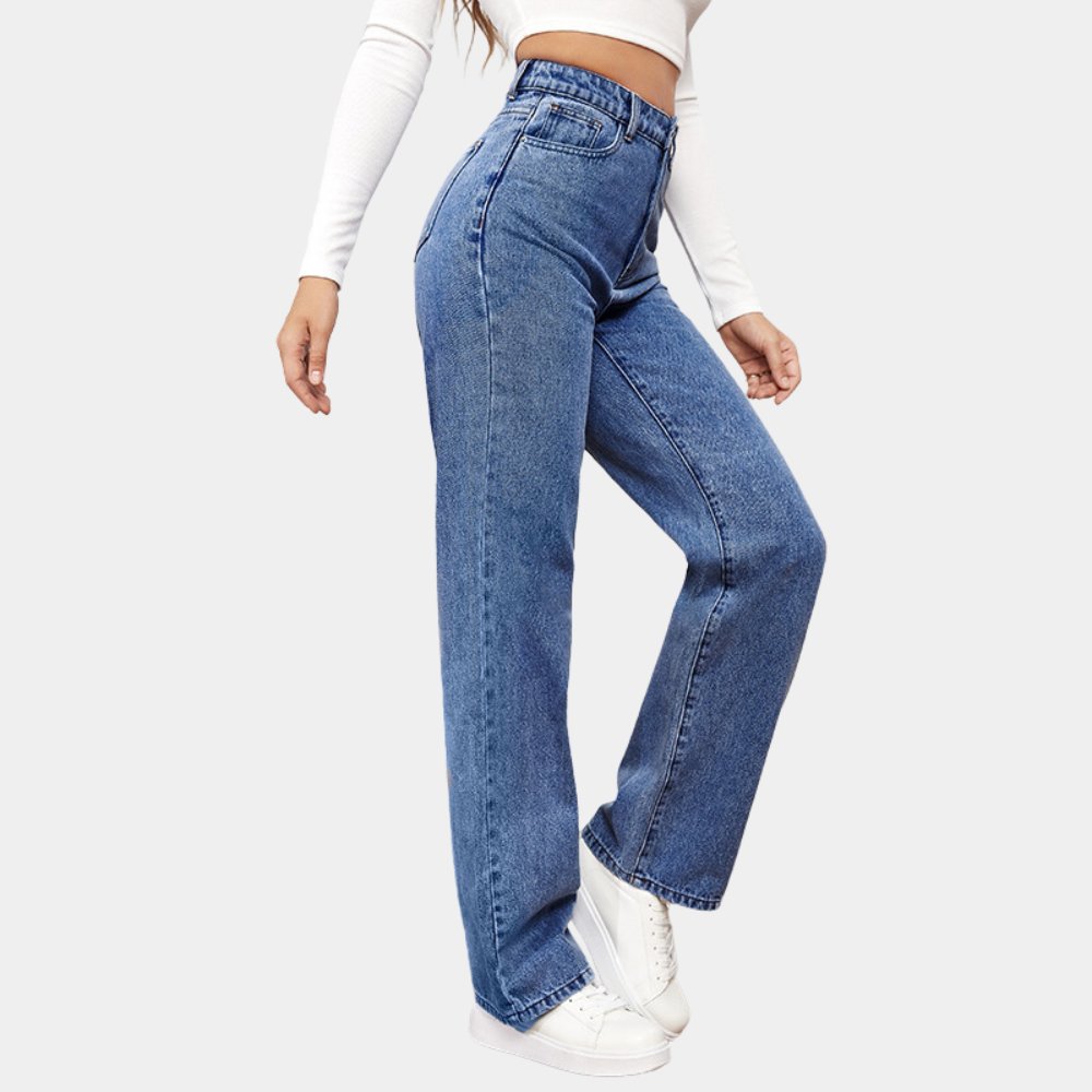 Hoge Taille Jeans Dames Wijde Pijpen Denim - Mode Vibes