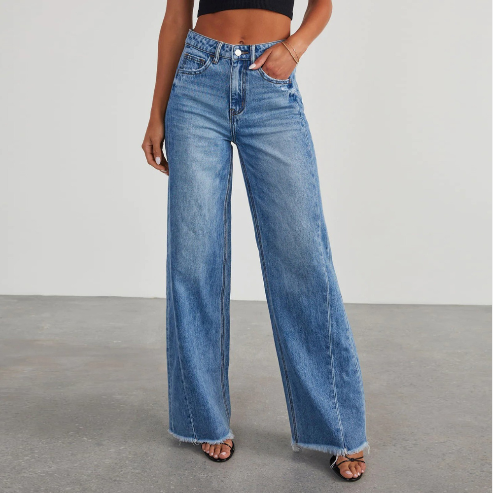 Hoge Taille Jeans Comfortabele Wijde Denim Broek