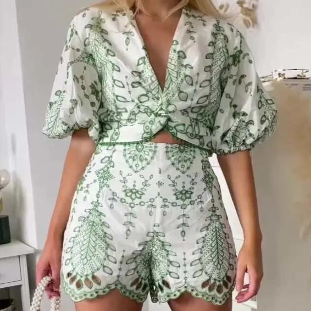 Luchtige Co-ord Set met Geborduurde Details voor Vrouw