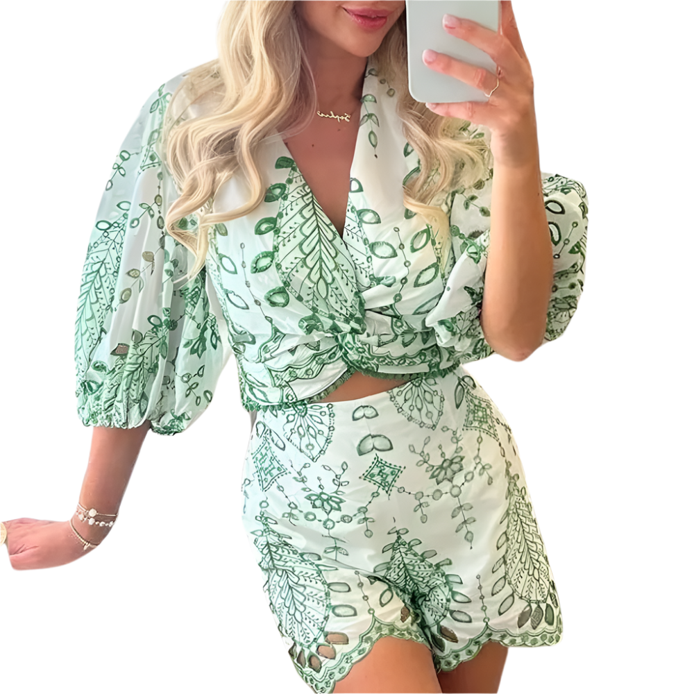 Luchtige Co-ord Set met Geborduurde Details voor Vrouw - Mode Vibes
