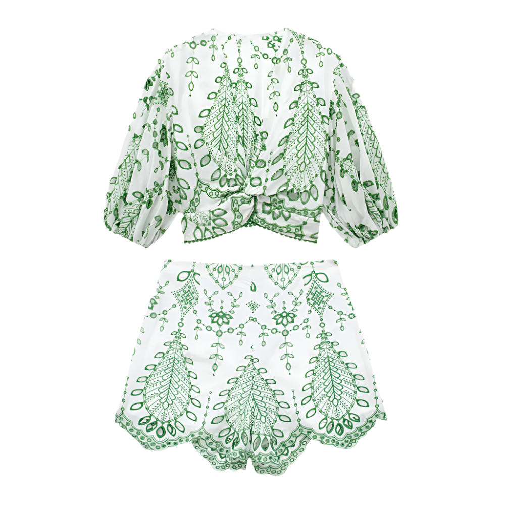 Luchtige Co-ord Set met Geborduurde Details voor Vrouw