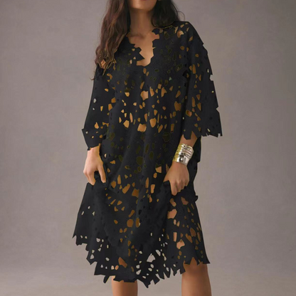 Midi Jurk met Geborduurde Bloemen Zwierig VrouwenJurk
