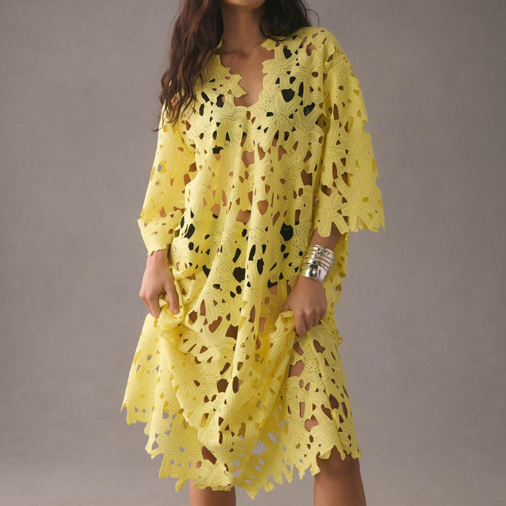 Midi Jurk met Geborduurde Bloemen Zwierig VrouwenJurk - Mode Vibes