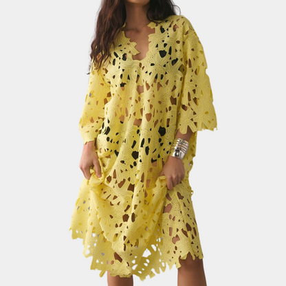 Midi Jurk met Geborduurde Bloemen Zwierig VrouwenJurk