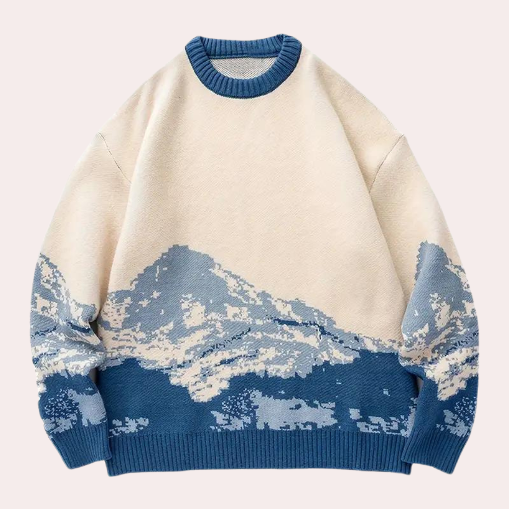 Heren Trui Gebreid met Bergmotief Warm en Stijlvol - Mode Vibes