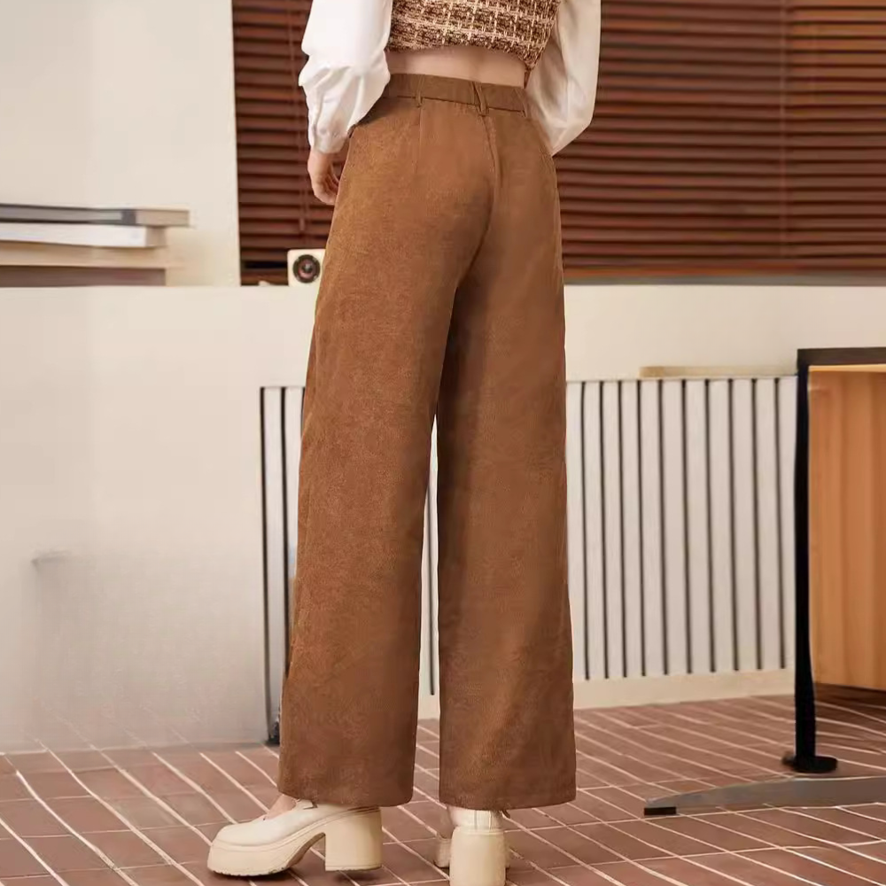 Ribfluwelen High Waist Broek Wijde Pijpen voor Vrouw