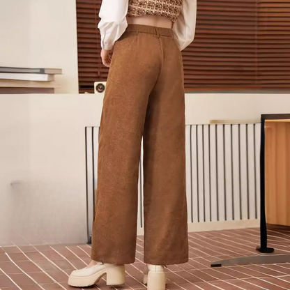 Ribfluwelen High Waist Broek Wijde Pijpen voor Vrouw