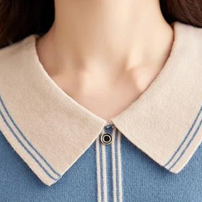 Elegante Gebreide Trui met Contrasterende Kraag