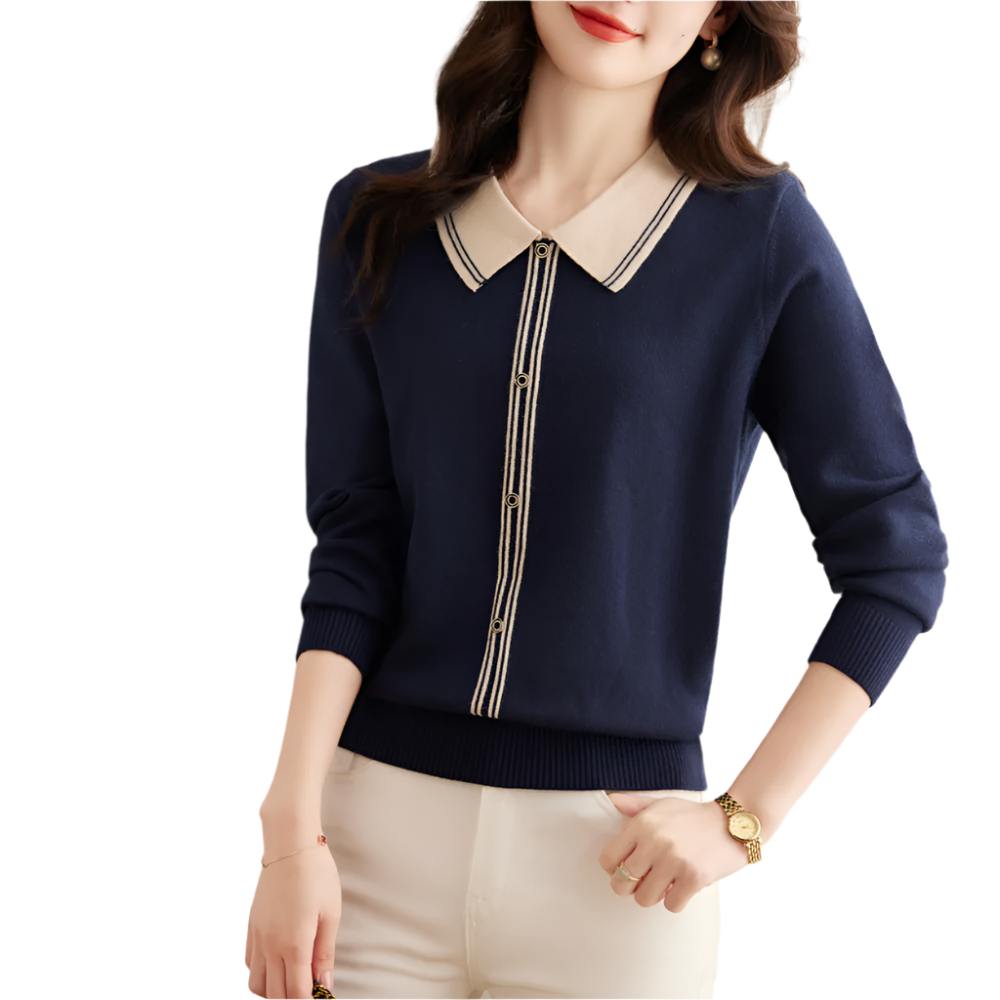 Elegante Gebreide Trui met Contrasterende Kraag