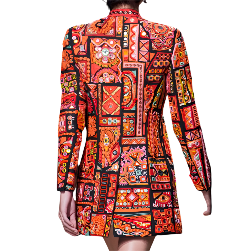 Lange Jas met Kleurrijke Mozaïek Print Vrouwen