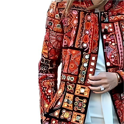 Lange Jas met Kleurrijke Mozaïek Print Vrouwen