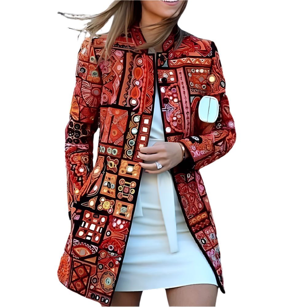 Lange Jas met Kleurrijke Mozaïek Print Vrouwen - Mode Vibes