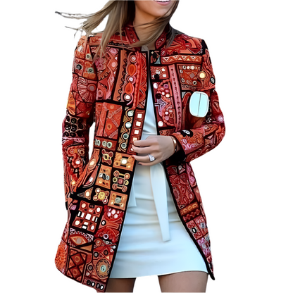 Lange Jas met Kleurrijke Mozaïek Print Vrouwen - Mode Vibes