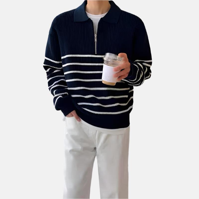 Streeppatroon Trui met Halve Rits Comfortabel en Stijlvol - Mode Vibes