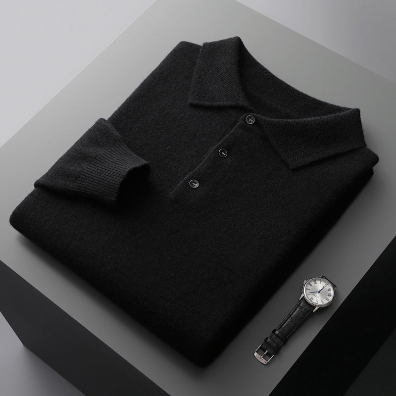 Luxe Polo Shirt Lange Mouwen Merino Cashmere Kwaliteit
