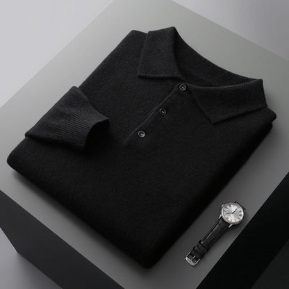 Luxe Polo Shirt Lange Mouwen Merino Cashmere Kwaliteit