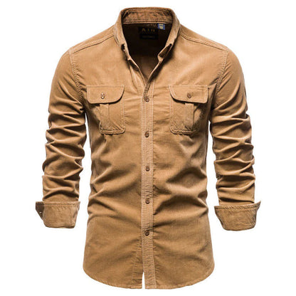 Heren Overhemd Corduroy Ribfluwelen Stof