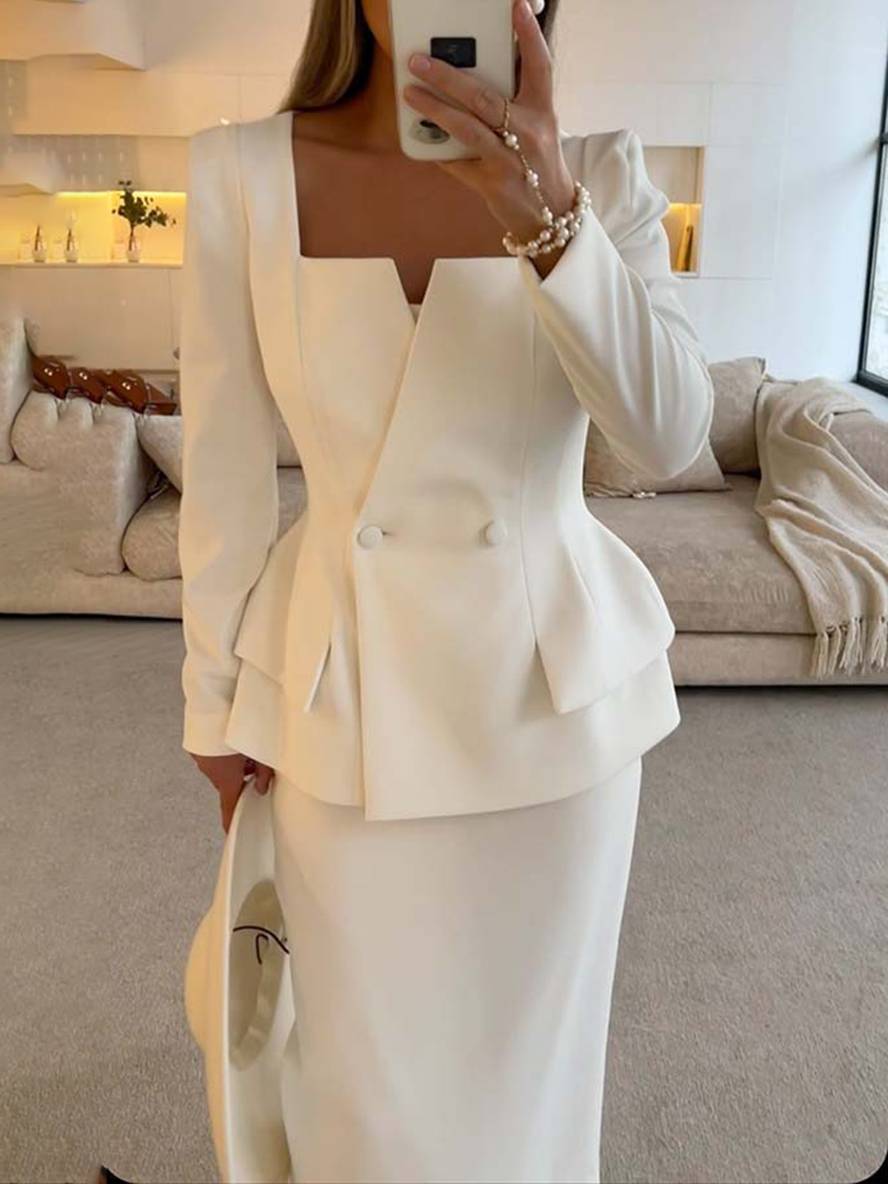 Vrouwelijke Kantoorset Blazer en Rok Elegante Tweedelig Pak - Mode Vibes