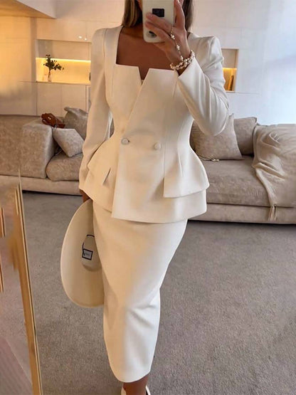 Vrouwelijke Kantoorset Blazer en Rok Elegante Tweedelig Pak