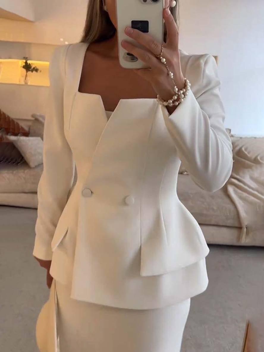 Vrouwelijke Kantoorset Blazer en Rok Elegante Tweedelig Pak