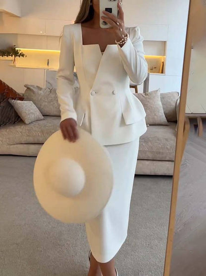 Vrouwelijke Kantoorset Blazer en Rok Elegante Tweedelig Pak
