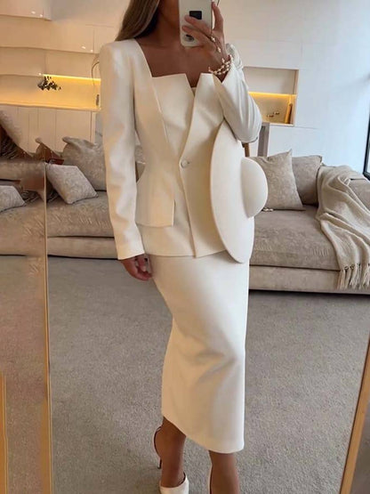 Vrouwelijke Kantoorset Blazer en Rok Elegante Tweedelig Pak