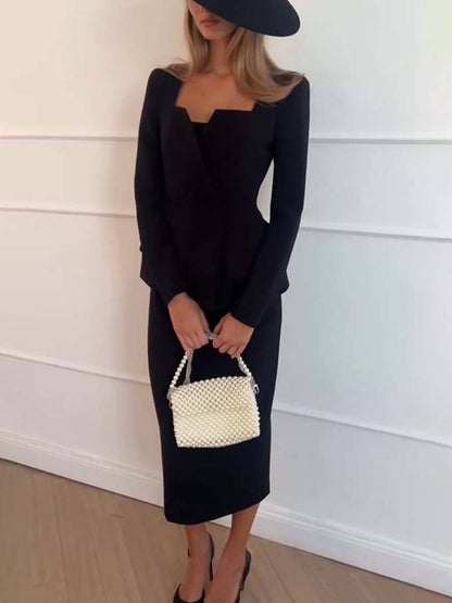 Vrouwelijke Kantoorset Blazer en Rok Elegante Tweedelig Pak