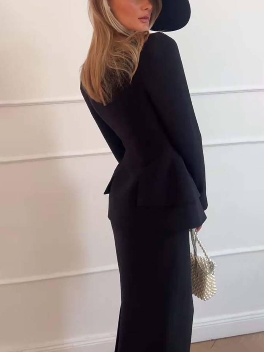 Vrouwelijke Kantoorset Blazer en Rok Elegante Tweedelig Pak
