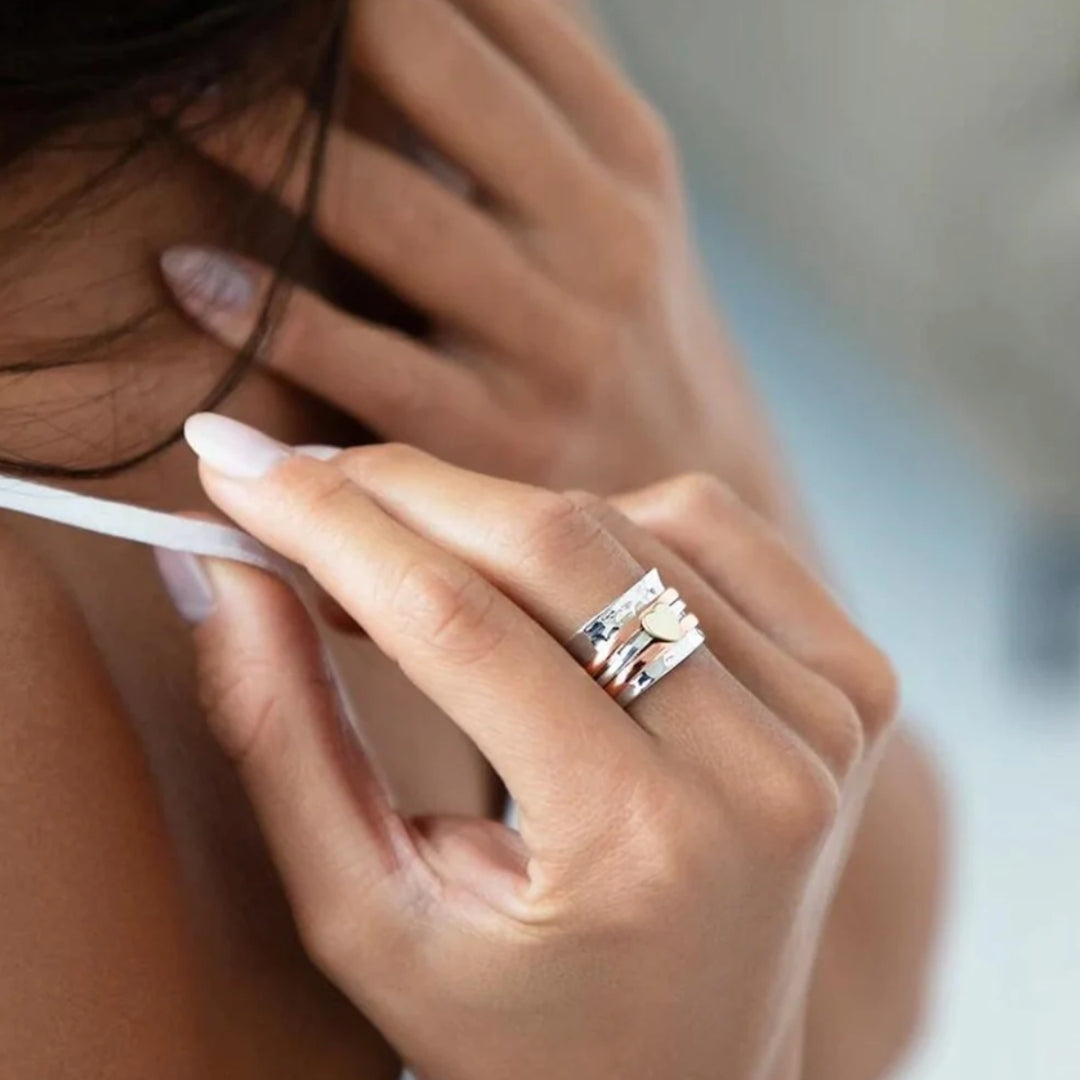 Hart Ring Draaiend met Zilveren Rand