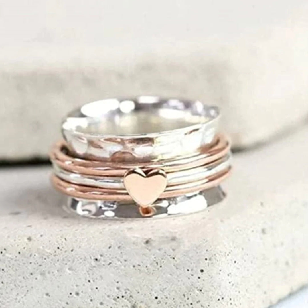 Hart Ring Draaiend met Zilveren Rand - Mode Vibes