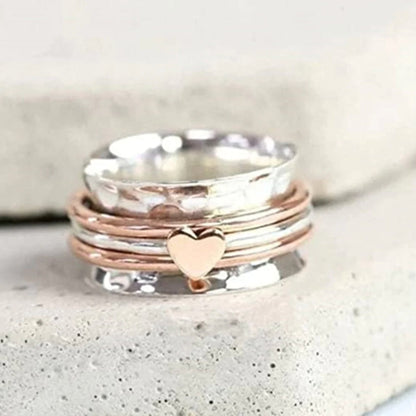 Hart Ring Draaiend met Zilveren Rand - Mode Vibes
