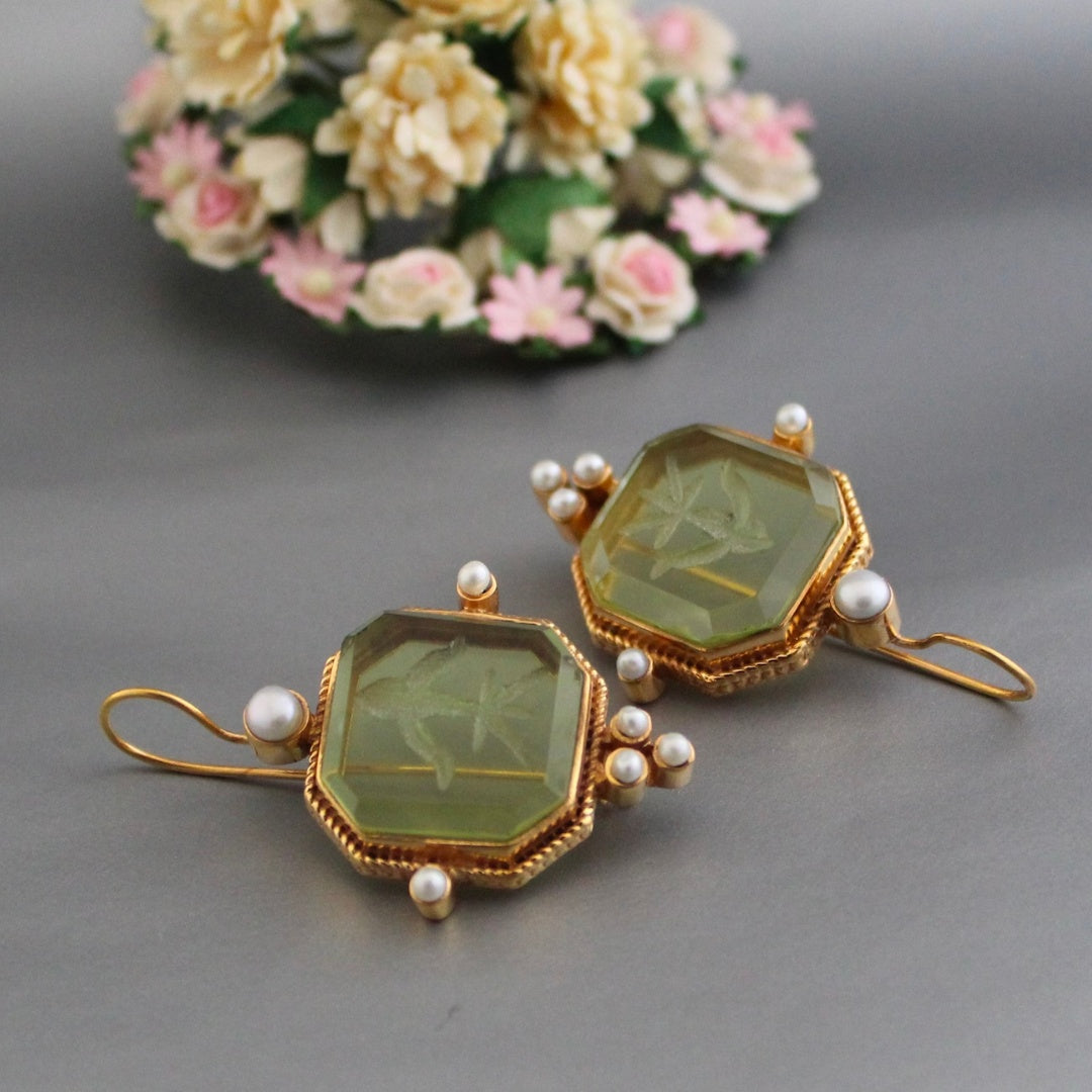 Oorbellen met Parels Groen Vintage Design