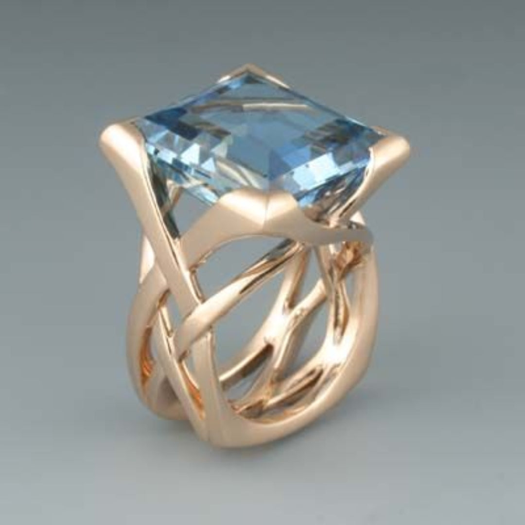 Roségouden Ring met Blauwe Zirkonia Steen Vintage Look - Mode Vibes