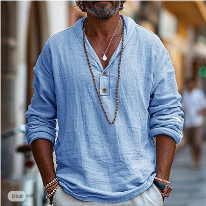 Benno Camicia da Uomo - Cotone e Lino, Casual Elegante-1
