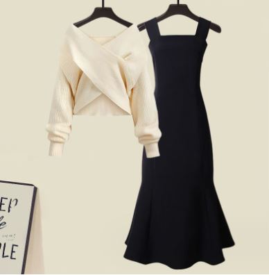 Kruisgebreide Trui en Jurk Set voor Vrouw - Mode Vibes