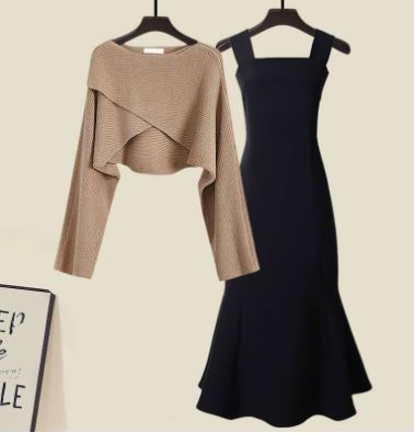 Kruisgebreide Trui en Jurk Set voor Vrouw