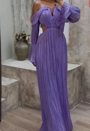 Paarse Maxi Jurk Off-the-Shoulder Vrouwelijke Zomerjurk