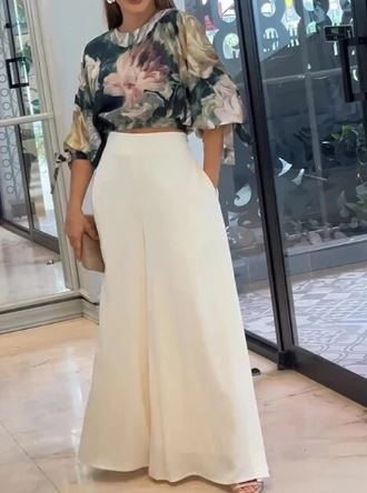 Elegante Jurk Set Witte Broek en Blouse voor Vrouw - Mode Vibes