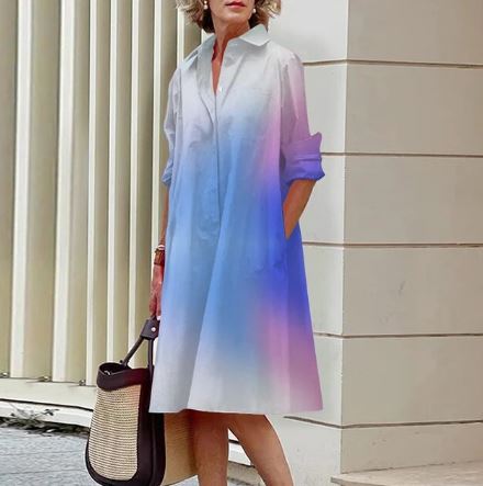 Dames Overhemdjurk met Gradiënt Effekt Kleur - Mode Vibes
